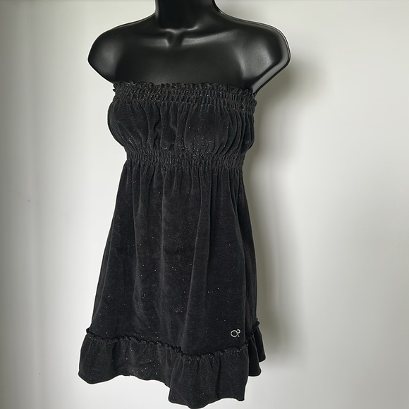 OCEAN PACIFIC Black Metallic Swim Coverup Dress Womens Size XS Strapless - Picture 3 of 11